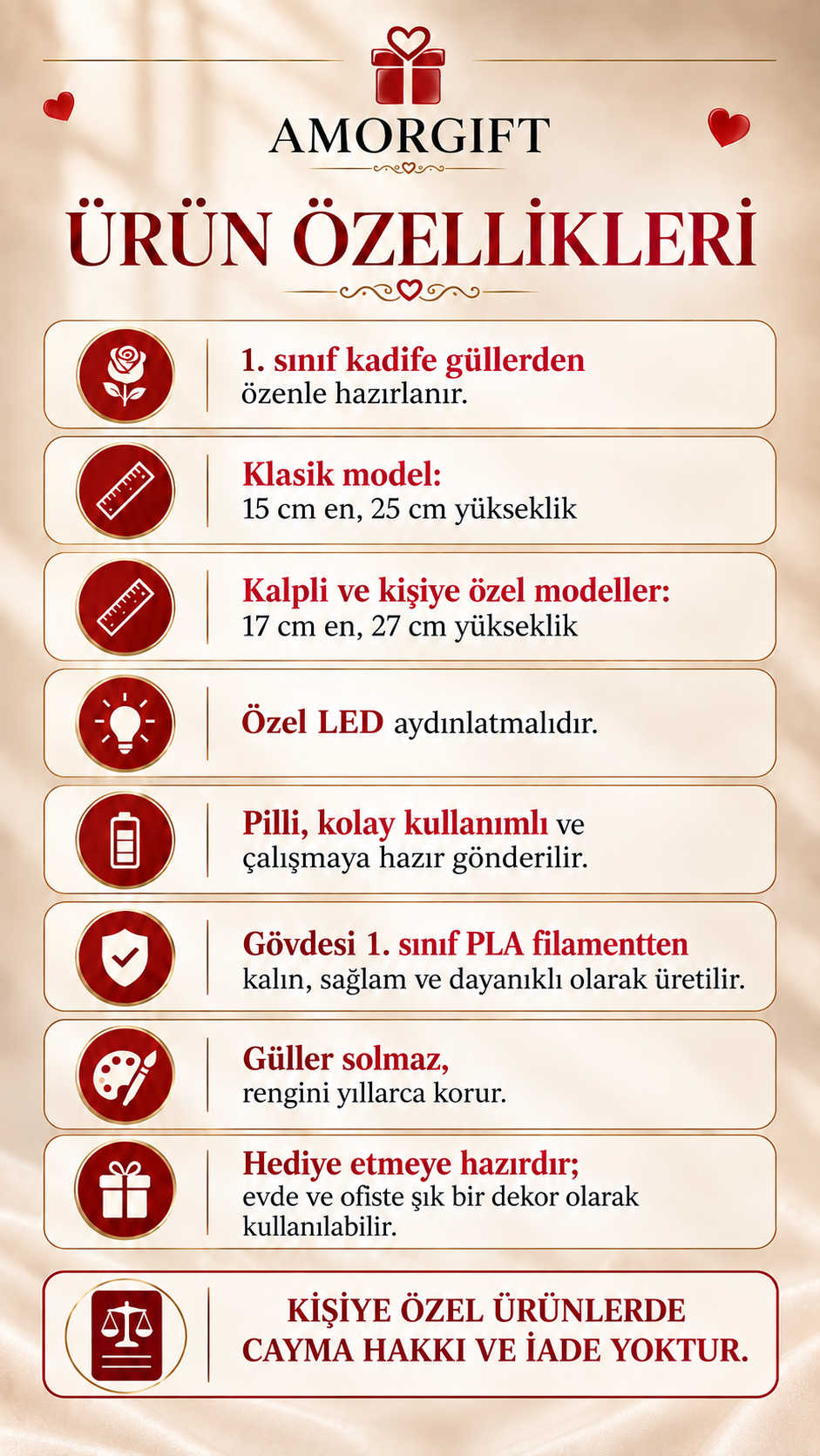 Kişiye Özel | Solmayan Led Işıklı Gül AMORGİFT