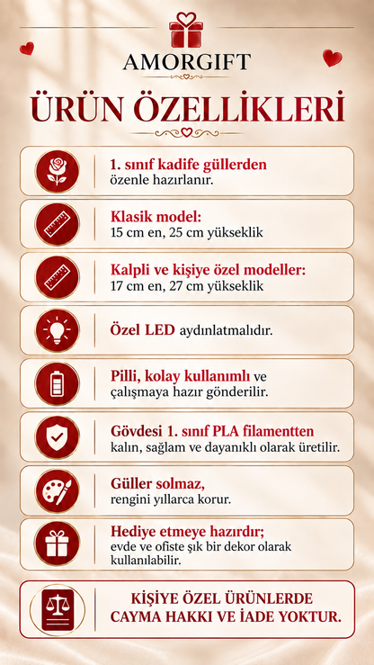 Kişiye Özel | Solmayan Led Işıklı Gül AMORGİFT